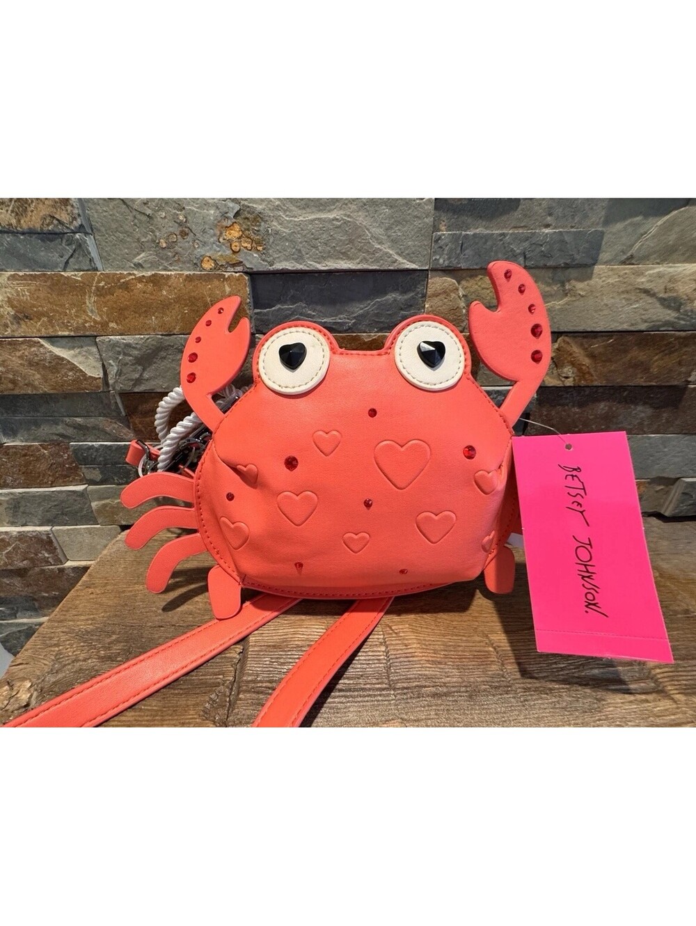 Betsey Johnson Pinch Me Crab Crossbody Shoulder Bag Purse Red Rhinestones NEW